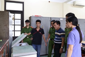 Đối tượng Nguyễn Trường Giang làm việc với cơ quan điều tra.