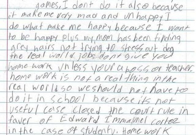 Bức thư của Edward Cortez giải thích lý do em không làm bài về nhà.