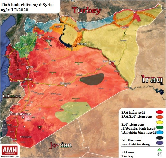 Bản đồ chiến sự Syria tính đến cuối năm 2019