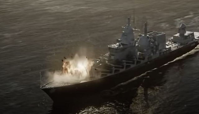 Hình ảnh tàu tuần dương Moskva bị tấn công trong video.