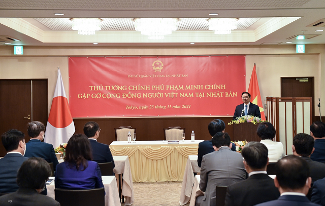 Thủ tướng phát biểu tại buổi gặp gỡ cộng đồng người Việt tại Nhật.. Ảnh: VGP/Nhật Bắc.