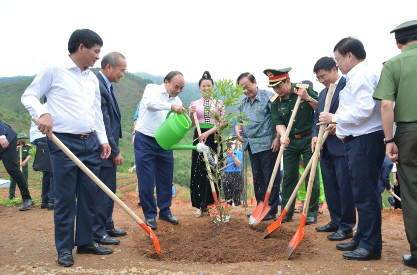 Chủ tịch nước Nguyễn Xuân Phúc cùng các đại biểu trồng cây hưởng ứng tại Lễ phát động.