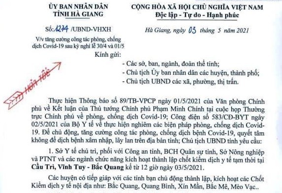 Hà Giang ra Văn bản hoả tốc yêu cầu dừng hoạt động dịch vụ karaoke, quán bar…từ 12h ngày 3/5