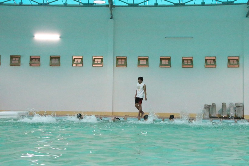 Nhà trường dạy bơi cho học sinh.