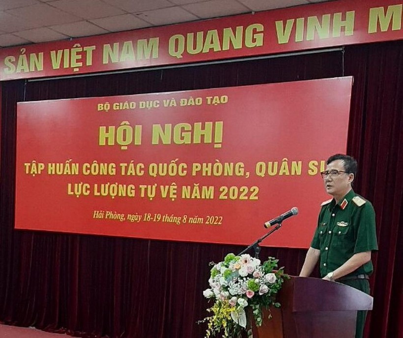 Thiếu tướng Phạm Đức Tú- Vụ trưởng Vụ Giáo dục Quốc phòng và An ninh, Bộ GD&ĐT phát biểu khai mạc
