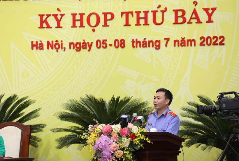 Viện trưởng Viện Kiểm sát nhân dân thành phố Hà Nội Đào Thịnh Cường phát biểu.