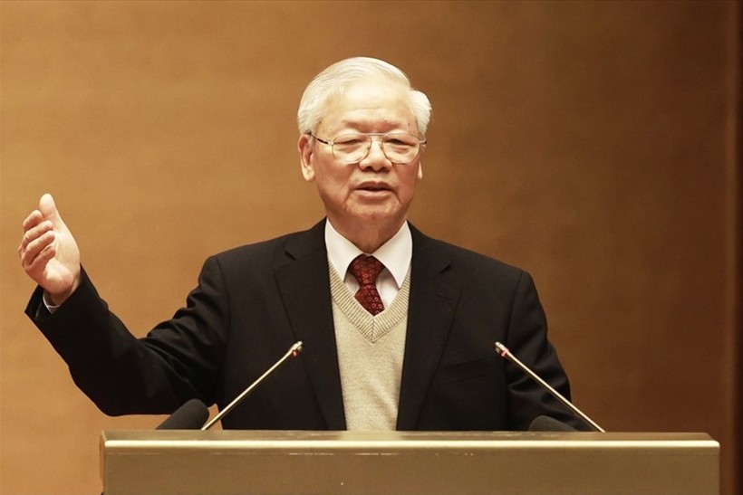 Tổng Bí thư Nguyễn Phú Trọng phát biểu tại Hội nghị Văn hoá toàn quốc triển khai Nghị quyết Đại hội XIII của Đảng