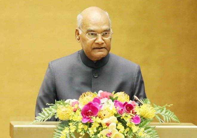 Tổng thống Cộng hòa Ấn Độ Ram Nath Kovind đến dự và phát biểu tại kỳ họp thứ sáu, Quốc hội khóa XIV. Ảnh: TTXVN