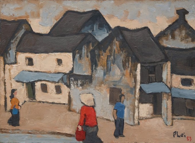 Phố Hàng Muối (sơn dầu trên vải, 1983) của Bùi Xuân Phái.