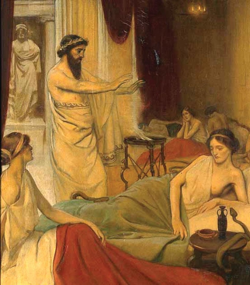 Người bệnh ngủ trong đền thờ của Aesculapius hy vọng gặp thần trong giấc mơ.