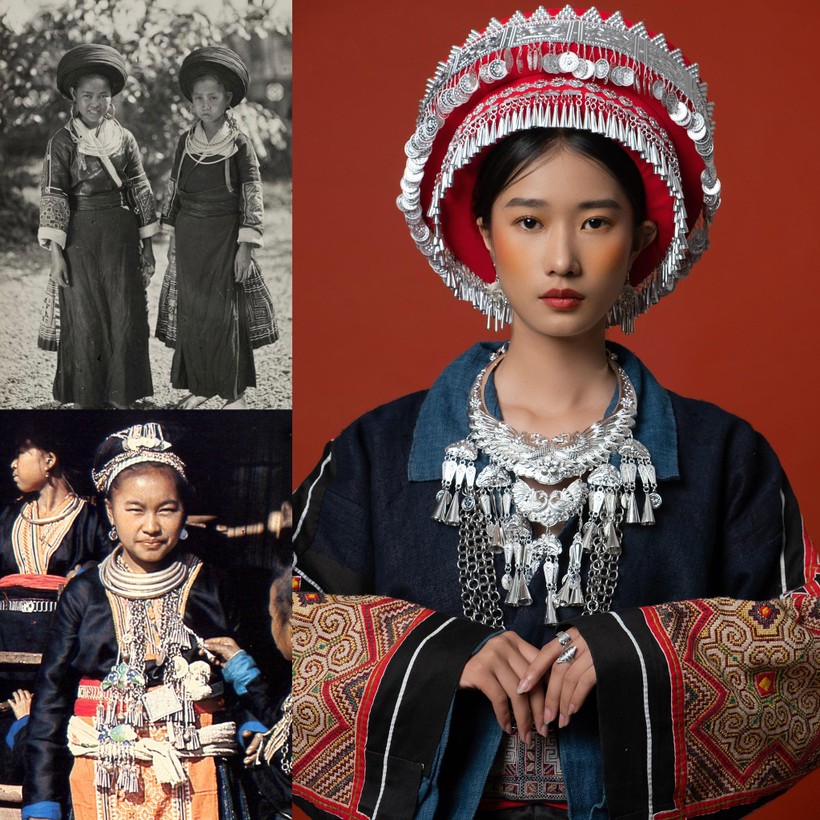 Hình ảnh tư liệu và hình ảnh tái hiện của trang phục Mông Lềnh (Mù Cang Chải - Yên Bái).