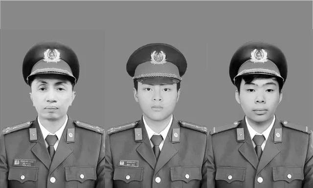 3 chiến sĩ công an hy sinh anh dũng khi chữa cháy tại Hà Nội: Thượng tá Đặng Anh Quân, thượng úy Đỗ Đức Việt, hạ sĩ Nguyễn Đình Phúc (từ trái qua) Ảnh: CTTĐT CAHN.