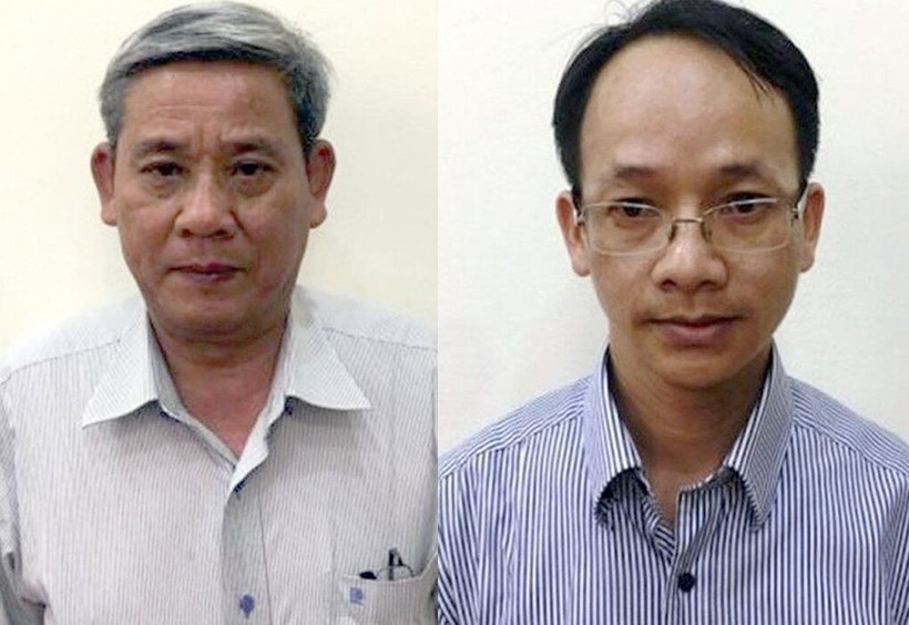 Ông Lê Văn Thanh và Nguyễn Thanh Chương (từ trái sang) đã bị khởi tố bị can. Ảnh: Công an.