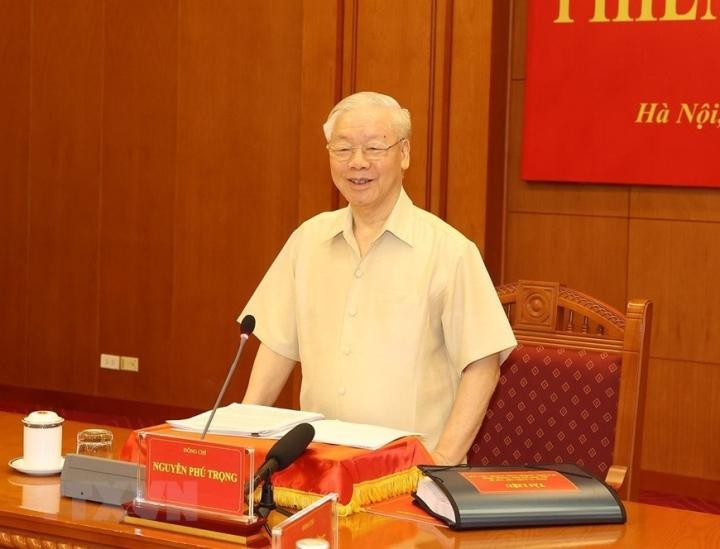 Tổng Bí thư Nguyễn Phú Trọng phát biểu tại phiên họp. Nguồn ảnh: TTX