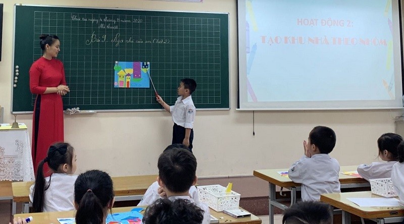 Học sinh Trường Tiểu học Trần Quốc Toản (Hoàn Kiếm, Hà Nội) trong giờ học Mỹ thuật.