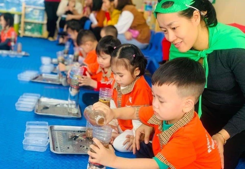 Một giờ học của trẻ Trường Mầm non Tân Mai (quận Long Biên, Hà Nội). Ảnh: NVCC