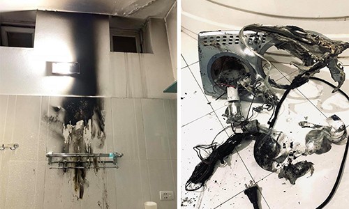 Đèn sưởi trong nhà tắm phát nổ như pháo hoa ở Thái Nguyên