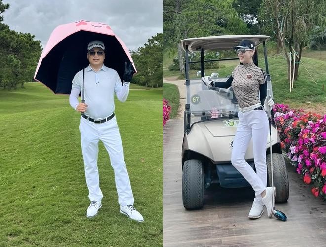 Phương Oanh và Shark Bình đăng ảnh check in ở sân golf