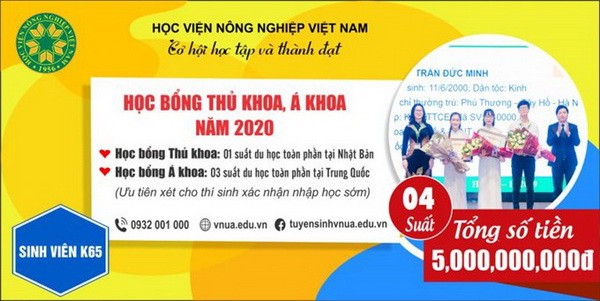 Học viện Nông nghiệp Việt Nam trao nhiều cơ hội học bổng cho các tân sinh viên